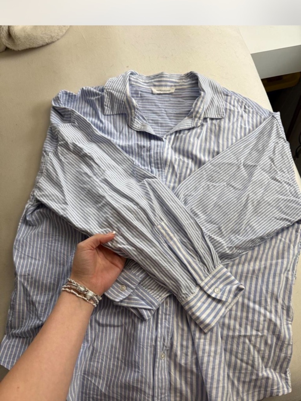 Striped Blue and White Men's Button-Up Shirt